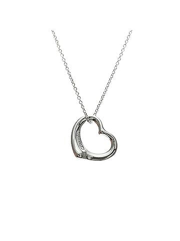 Tiffany & Co. Elsa Peretti Open Heart 5 Diamonds Pendant Platinum And Diamonds Silver Platinum Necklace Jewelry (view 2)