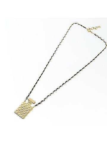 Chanel Cc Perfume Bottle Pendant Chain Long Metal With Leather, Crystals And Faux Pearl Gold Metal Necklace Jewelry (view 2)