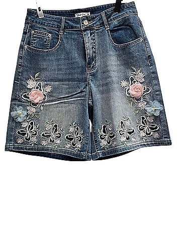 Just One Crystal And Embroidered Floral Denim Shorts Denim Shorts (view 1)