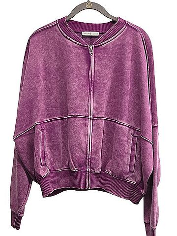 Zenana Outfitters Washed Purple Zip-Front Bomber Jacket Jacket (view 1)