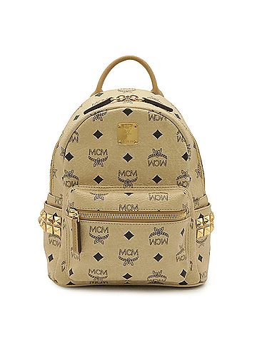 MCM MCM Visetos Stark Backpack Mini Rucksack Studded Coated Canvas Beige MMK6SVE41IG001 (view 1)