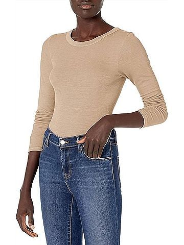 Enza Costa Silk Knit Crew Tee in Khaki (view 2)