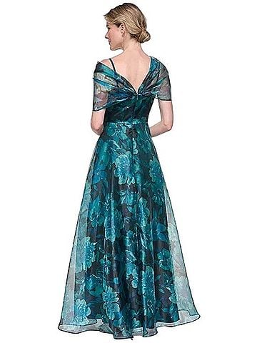 Eliza J Teal Floral Organza Maxi Dress With Sheer Capelet Casual Dress (view 2)