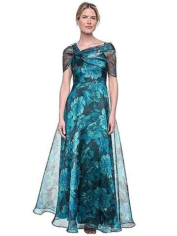 Eliza J Teal Floral Organza Maxi Dress With Sheer Capelet Casual Dress (view 1)