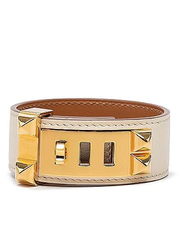 Hermès Hermes Collier de Chien Bangle Bracelet, Size: T2, Ivory Gold Leather Plated, Women's. (view 1)