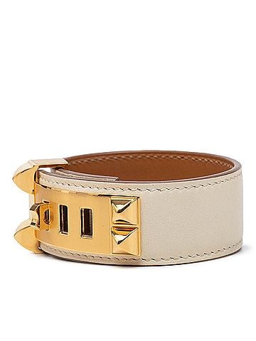 Hermès Hermes Collier de Chien Bangle Bracelet, Size: T2, Ivory Gold Leather Plated, Women's. (view 2)