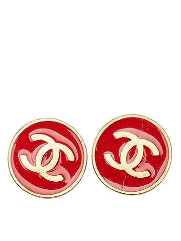 Chanel Chanel Coco Mark Round Earrings, 01P Engraving, Gold and Red Plated, Women's CHANEL (view 1)