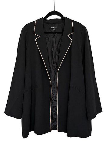 Eileen Fisher Silk Georgette Crepe Long Piped Trim Long Sleeve Blazer Blazer (view 2)