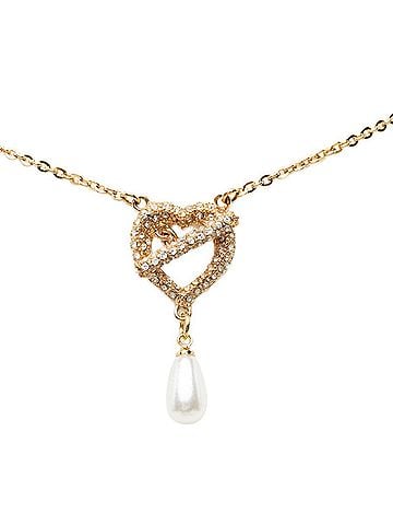 Christian Dior Christian Dior Dior Heart T-Bar Teardrop Motif Chain Necklace Pendant Top Gold White Plated Rhinestone Faux Pearl Women's (view 1)