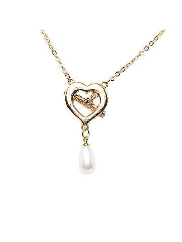Christian Dior Christian Dior Dior Heart T-Bar Teardrop Motif Chain Necklace Pendant Top Gold White Plated Rhinestone Faux Pearl Women's (view 2)