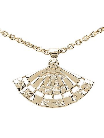 Chanel Chanel Coco Mark Fan Motif Chain Necklace Pendant Top Silver Metal Faux Pearl Women's CHANEL (view 1)