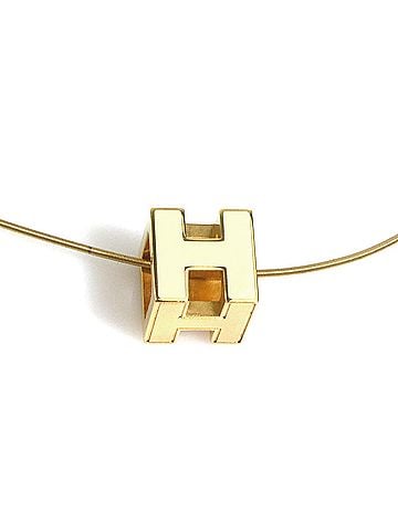 Hermès Hermes HERMES Necklace H Cube Cage d'H Metal Enamel Gold Off-White Women's e62276a (view 1)