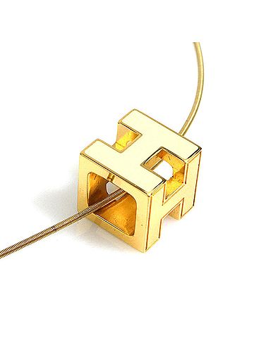 Hermès Hermes HERMES Necklace H Cube Cage d'H Metal Enamel Gold Off-White Women's e62276a (view 2)