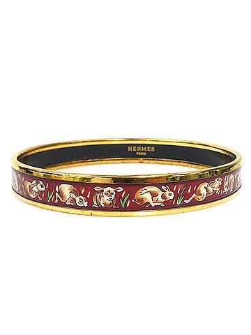 Hermès Hermes HERMES Bangle Bracelet Email Metal Enamel Gold Dark Red Brown Women's e62274j (view 1)