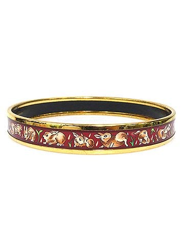 Hermès Hermes HERMES Bangle Bracelet Email Metal Enamel Gold Dark Red Brown Women's e62274j (view 2)