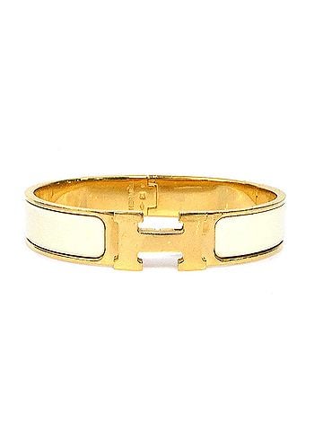 Hermès Hermes HERMES Bangle Bracelet Clic Clack H Metal Enamel Gold Off-White Women's e62275j (view 1)