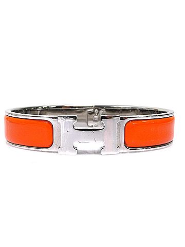 Hermès Hermes HERMES Bangle Bracelet Clic Clack H Metal Enamel Silver Orange Women's e62296i (view 1)
