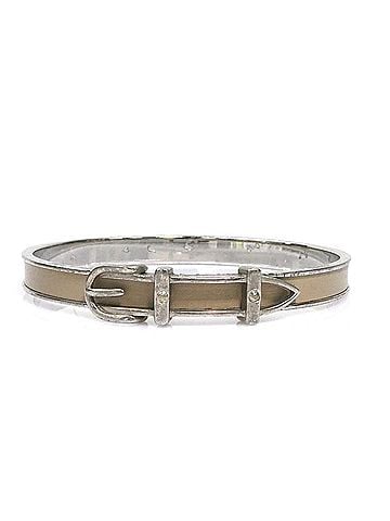 Hermès Hermes HERMES Bangle Bracelet Belt Motif Metal Leather Silver Greige Women's e62297a (view 1)