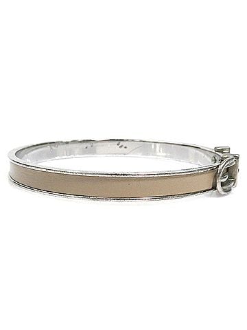 Hermès Hermes HERMES Bangle Bracelet Belt Motif Metal Leather Silver Greige Women's e62297a (view 2)