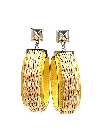Hermès Hermes HERMES Medor Picnic GM Earrings, Leather, Metal, Rattan, Yellow, Natural, Women's, r11459a (view 1)