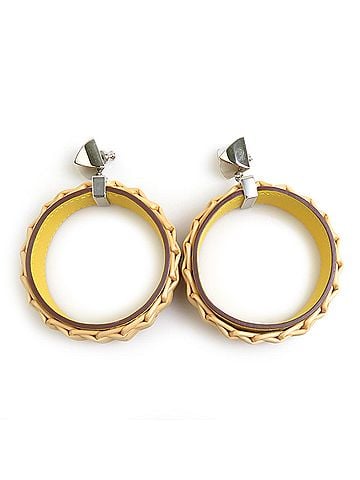 Hermès Hermes HERMES Medor Picnic GM Earrings, Leather, Metal, Rattan, Yellow, Natural, Women's, r11459a (view 2)