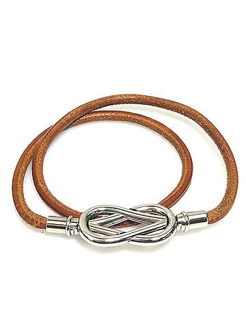 Hermès Hermes HERMES Bracelet Choker Necklace Atame Leather Metal Brown Silver Women's e62300 (view 1)