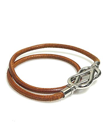 Hermès Hermes HERMES Bracelet Choker Necklace Atame Leather Metal Brown Silver Women's e62300 (view 2)