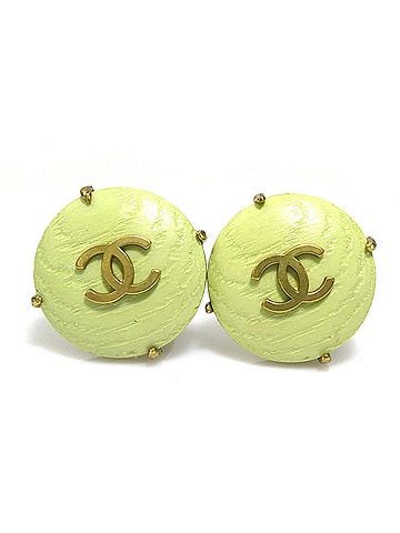 Chanel Chanel earrings, Coco Mark design, metal, wood, gold, light green, women's, e62291a (view 1)