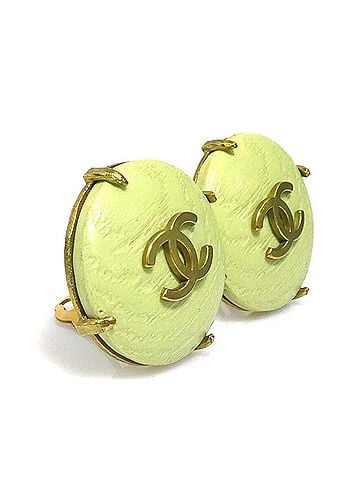 Chanel Chanel earrings, Coco Mark design, metal, wood, gold, light green, women's, e62291a (view 2)