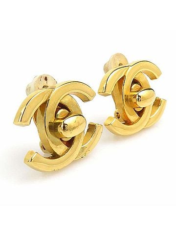 Chanel Chanel earrings, Coco Mark design, metal, gold, women's, e62268i (view 2)