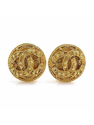 Chanel Chanel earrings, Coco Mark design, metal, gold, women's, e62269i (view 1)