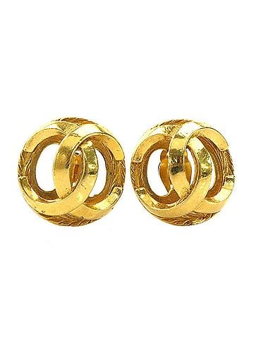 Chanel Chanel earrings, Coco Mark design, metal, gold, women's, e62270a (view 1)