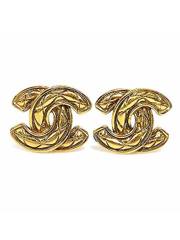 Chanel Chanel earrings, Coco Mark design, metal, gold, women's, e62271i (view 1)