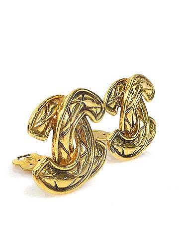 Chanel Chanel earrings, Coco Mark design, metal, gold, women's, e62271i (view 2)