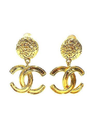Chanel Chanel earrings, Coco Mark design, metal, gold, women's, e62290i (view 1)