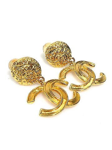 Chanel Chanel earrings, Coco Mark design, metal, gold, women's, e62290i (view 2)
