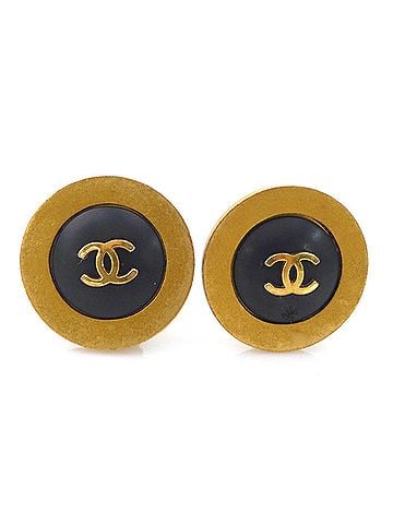 Chanel Chanel earrings, Coco Mark design, metal and plastic, gold black, for women, e62292i (view 1)