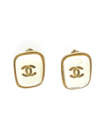 Chanel Chanel earrings, Coco Mark design, metal, resin, gold, clear, women's, e62288i (view 1)