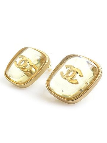 Chanel Chanel earrings, Coco Mark design, metal, resin, gold, clear, women's, e62288i (view 2)