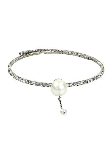 Miu Miu Miu Miu Miu Choker Necklace, Metal, Faux Pearl, Silver, White, Women's, e62279k (view 1)
