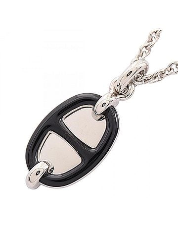 Hermès Hermes Chaine d'Ancre Mini Maillon PM Necklace, Metal Jewelry, Women's, Silver/Black (view 1)