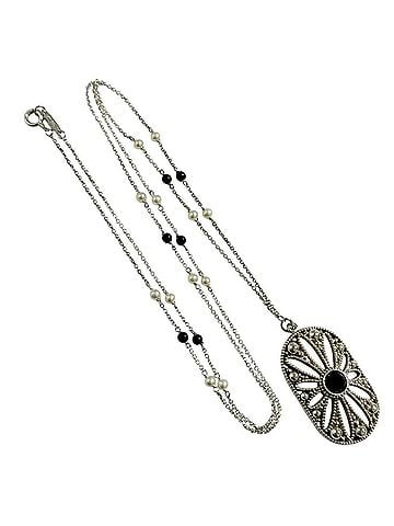 Tiffany & Co. Tiffany &amp; Co. Women's Ziegfeld Necklace Pendant, Onyx, Pearl, Silver, Great Gatsby, 61cm (view 2)