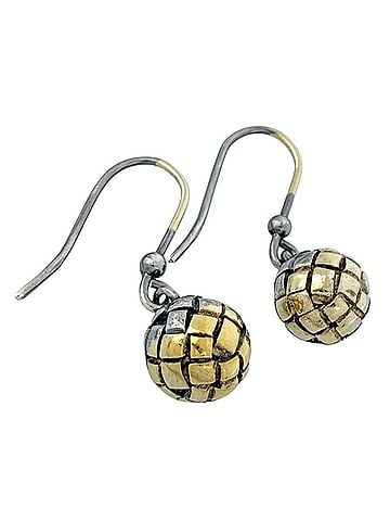 Bottega Veneta Bottega Veneta Women's Intrecciato Ball Earrings, Hook Type, Two-Tone Silver 925 (view 2)