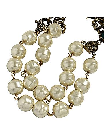 Gucci Gucci Women's Cat Head Double G Pendant Necklace with Faux Pearl and Multicolored Beads (view 2)