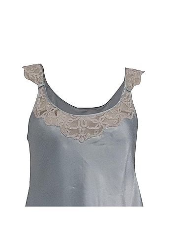 Oscar De La Renta Oscar De La Renta Lace-Trimmed Mini Dress in Light Blue Satin (view 2)