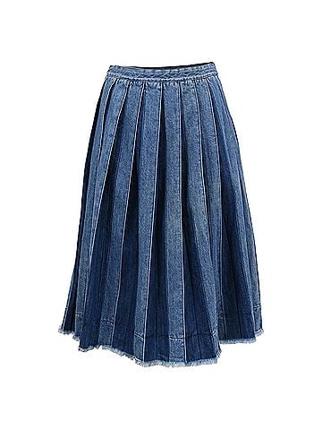 Joseph Joseph Pleated Midi Denim Skirt in Blue Cotton (view 1)