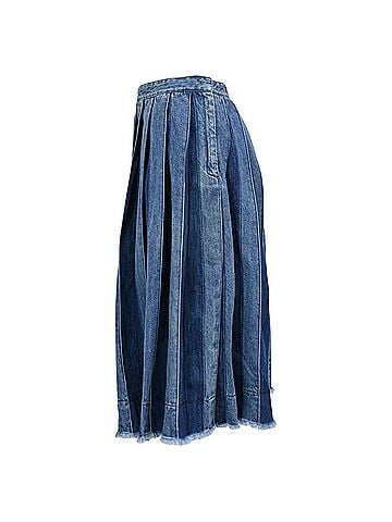 Joseph Joseph Pleated Midi Denim Skirt in Blue Cotton (view 2)