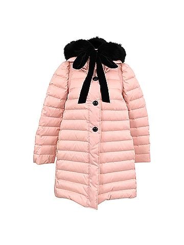 Miu Miu Miu Miu Fur-Trimmed Down Coat in Pink Polyamide (view 1)