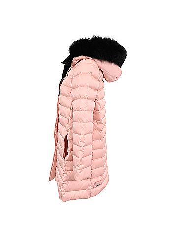 Miu Miu Miu Miu Fur-Trimmed Down Coat in Pink Polyamide (view 2)