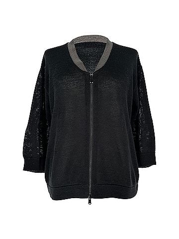 Brunello Cucinelli Brunello Cucinelli Lightweight Knit Jacket in Black Cotton (view 1)